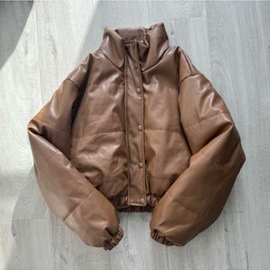 Faux leather cropped jacket